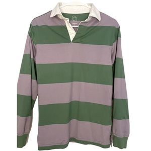 Green & purple Stripe rugby shirt white collar Fits like SM Soft retro